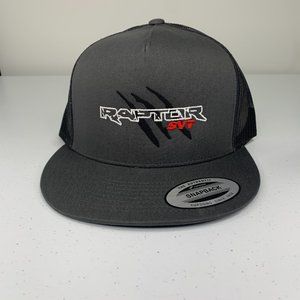 YUPOONG Embroidered Ford Raptor Cap Flat Bill Charcoal/Black Mesh Back O/S NEW.
